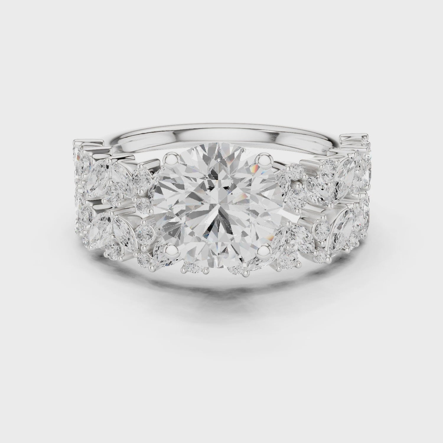 Round Cut Solitaire Engagement Ring with Floral Diamond Ring Enhancer