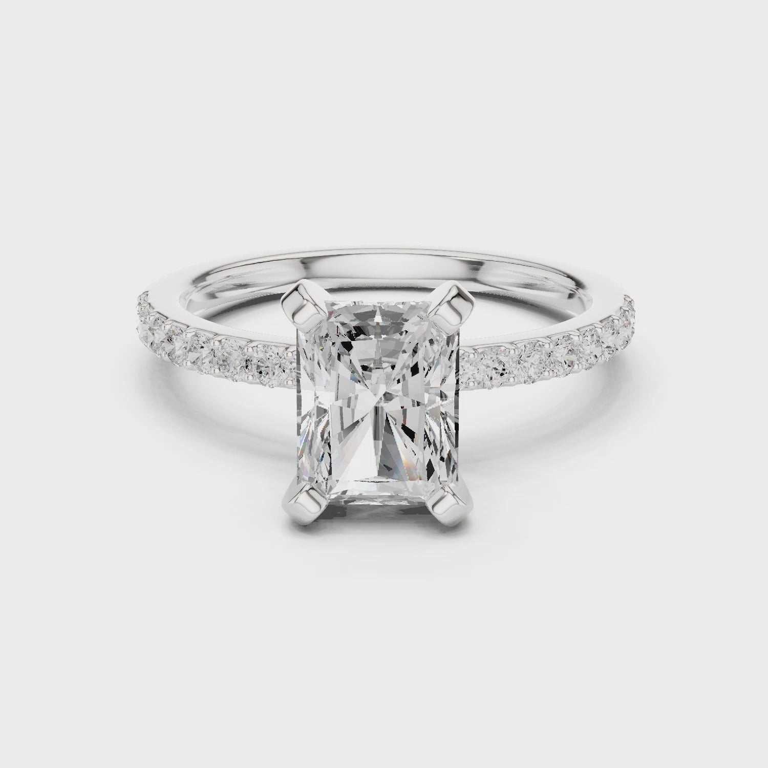 Elegant Radiant-Cut Pavé Solitaire Ring
