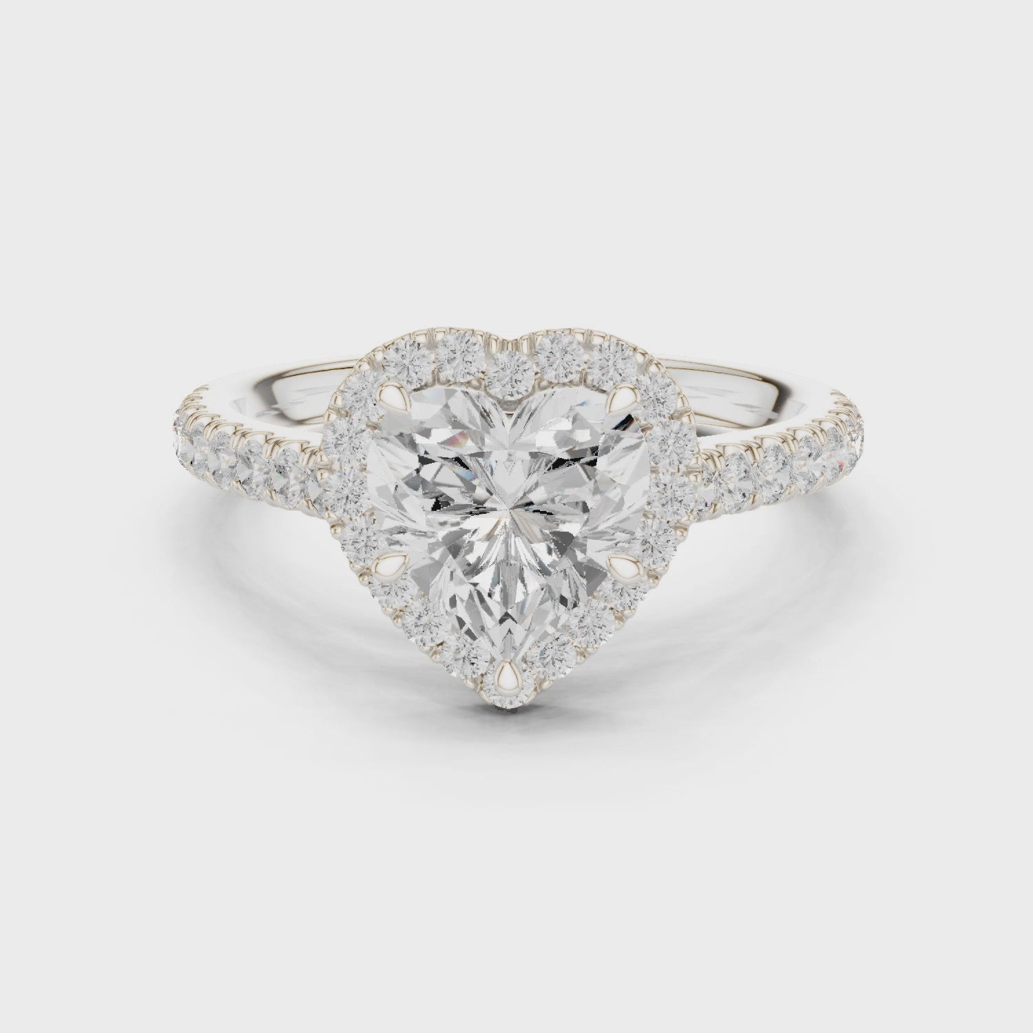Heart Cut Halo Engagement Ring with Pavé Diamond Band