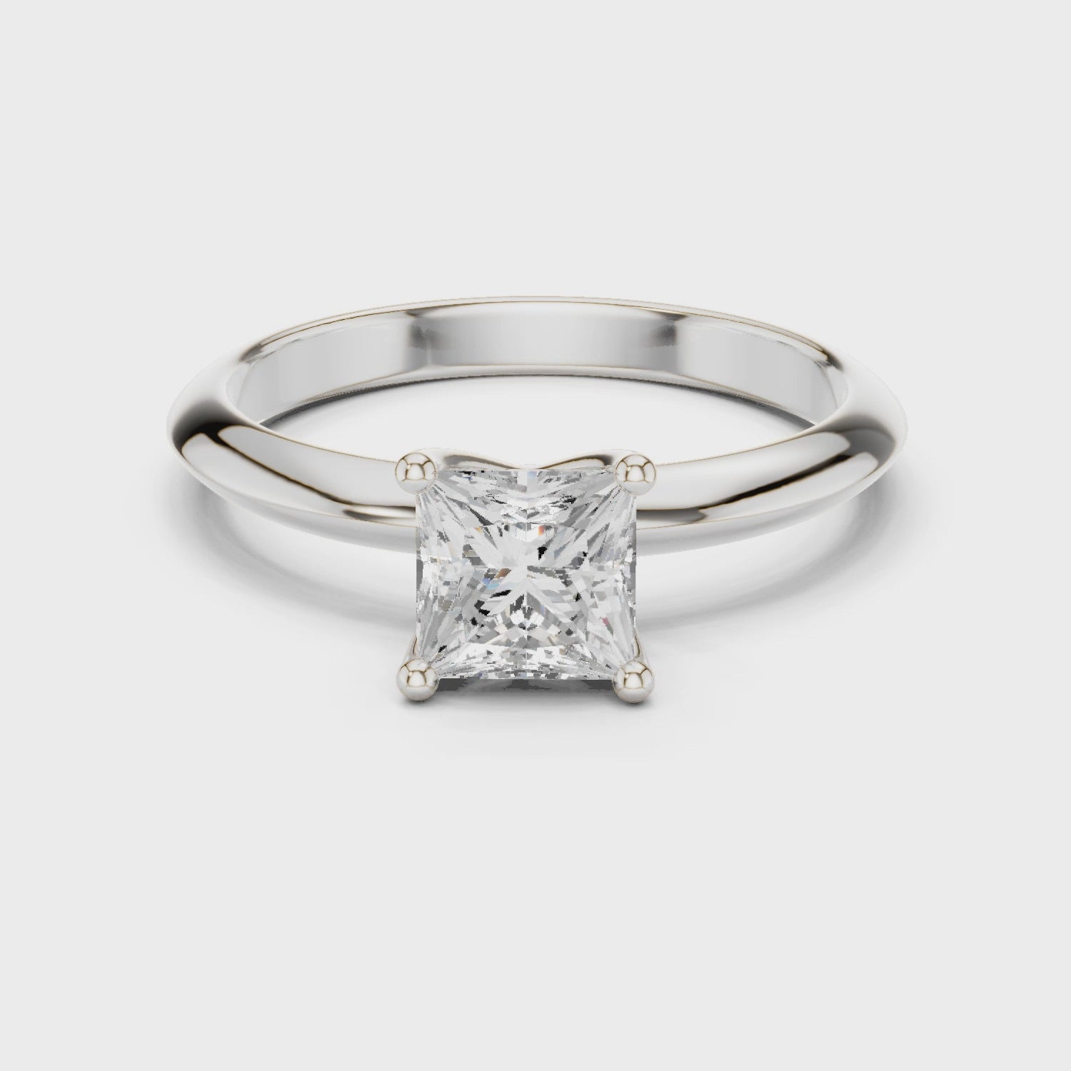 Princess Cut Solitaire Engagement Ring with Plain Band