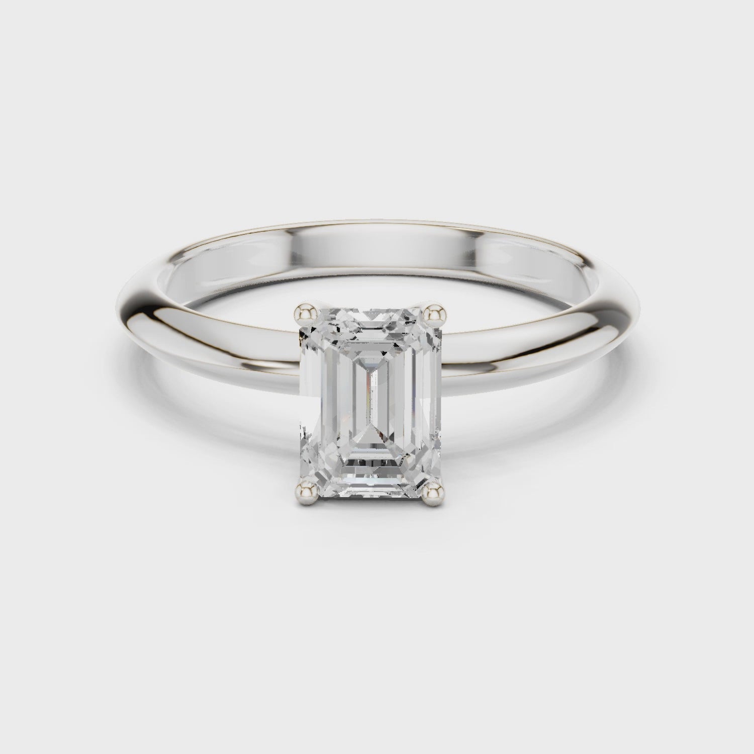 Emerald Cut Solitaire Engagement Ring with Plain Band