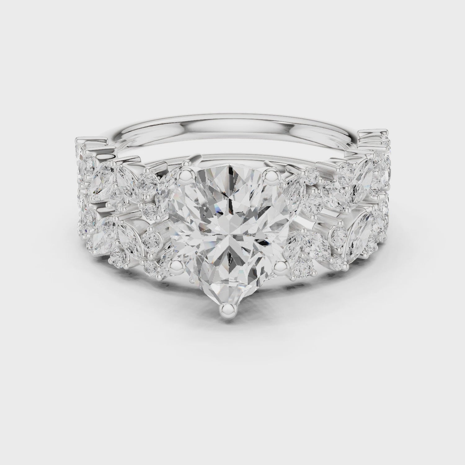 Pear Cut Solitaire Engagement Ring with Floral Diamond Ring Enhancer