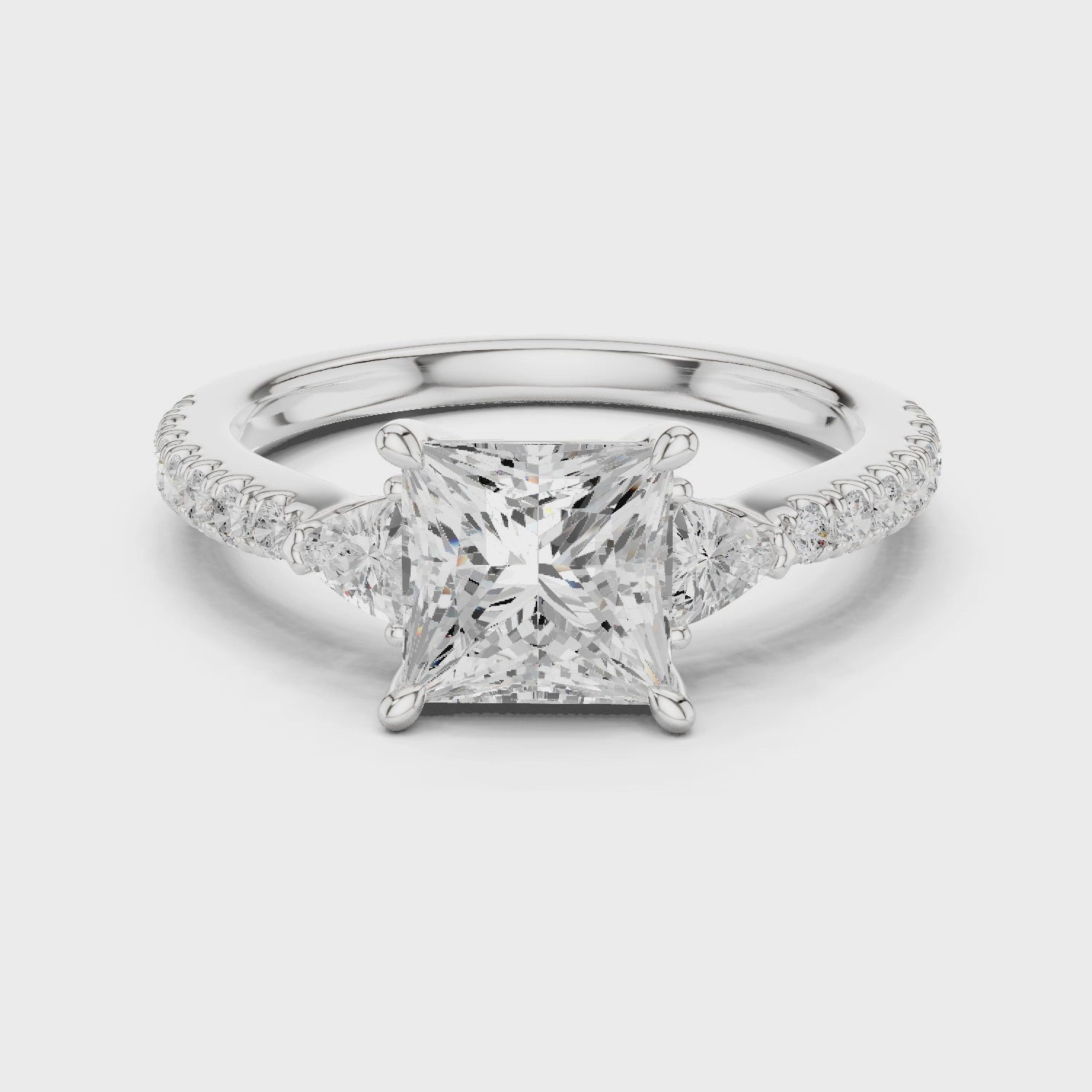 Princess Cut Three-Stone Engagement Ring with Pavé Band