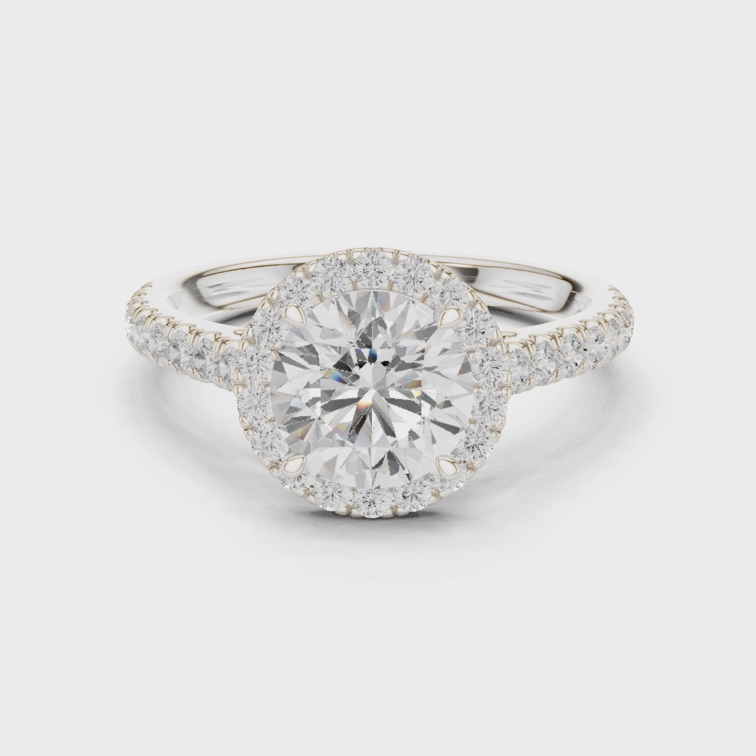 Round Cut Halo Engagement Ring with Pavé Diamond Band