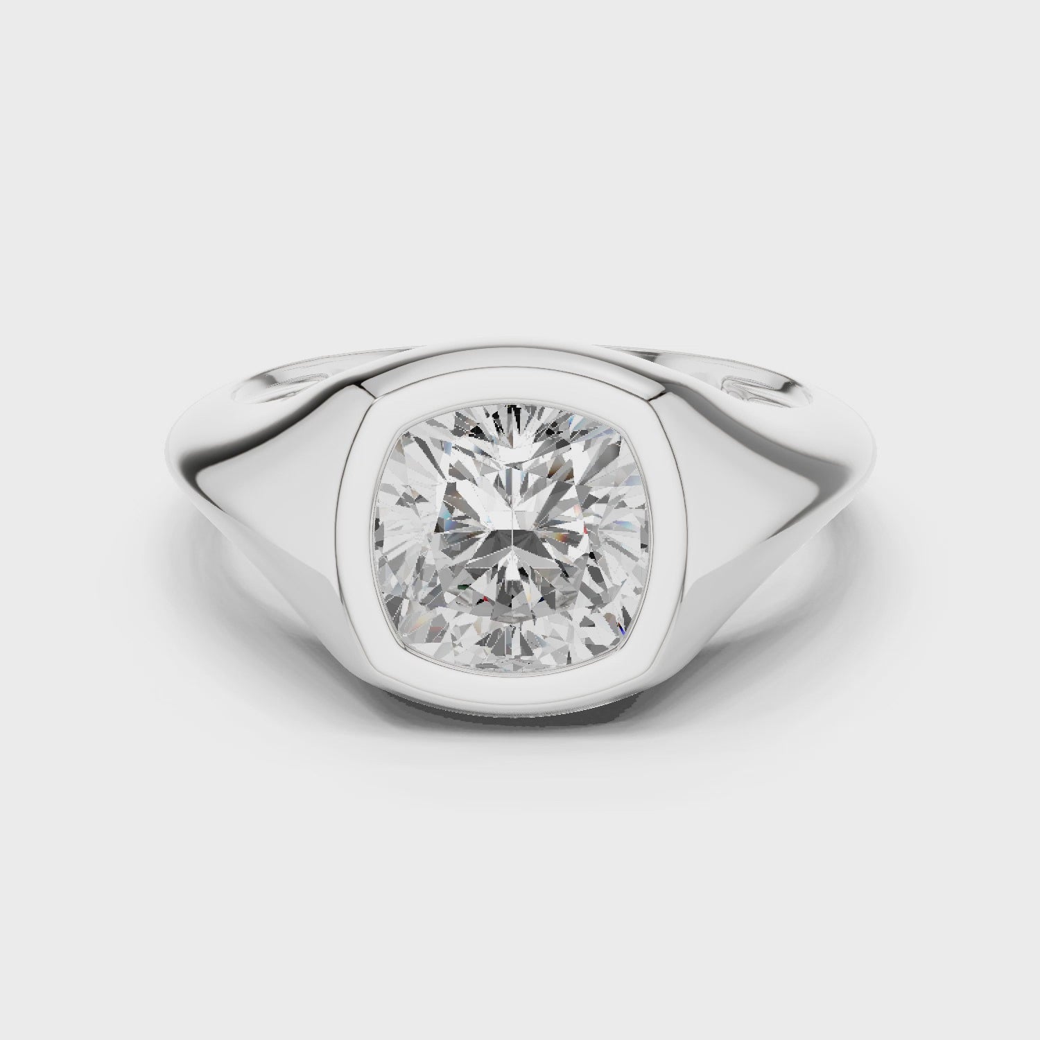 Cushion Cut Diamond Ring with Bezel Signet Setting