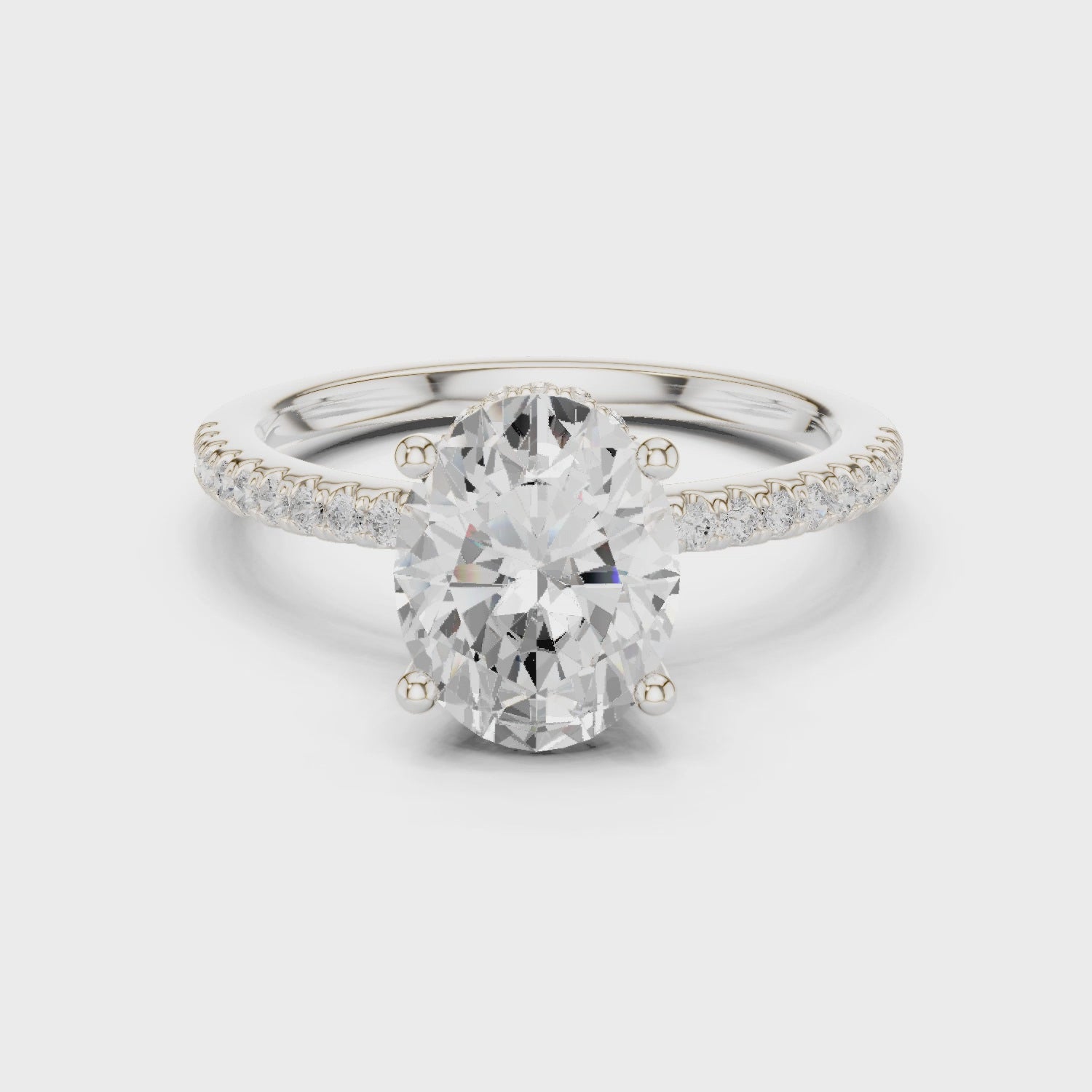 Oval Cut Hidden Halo Cathedral Pavé Engagement Ring