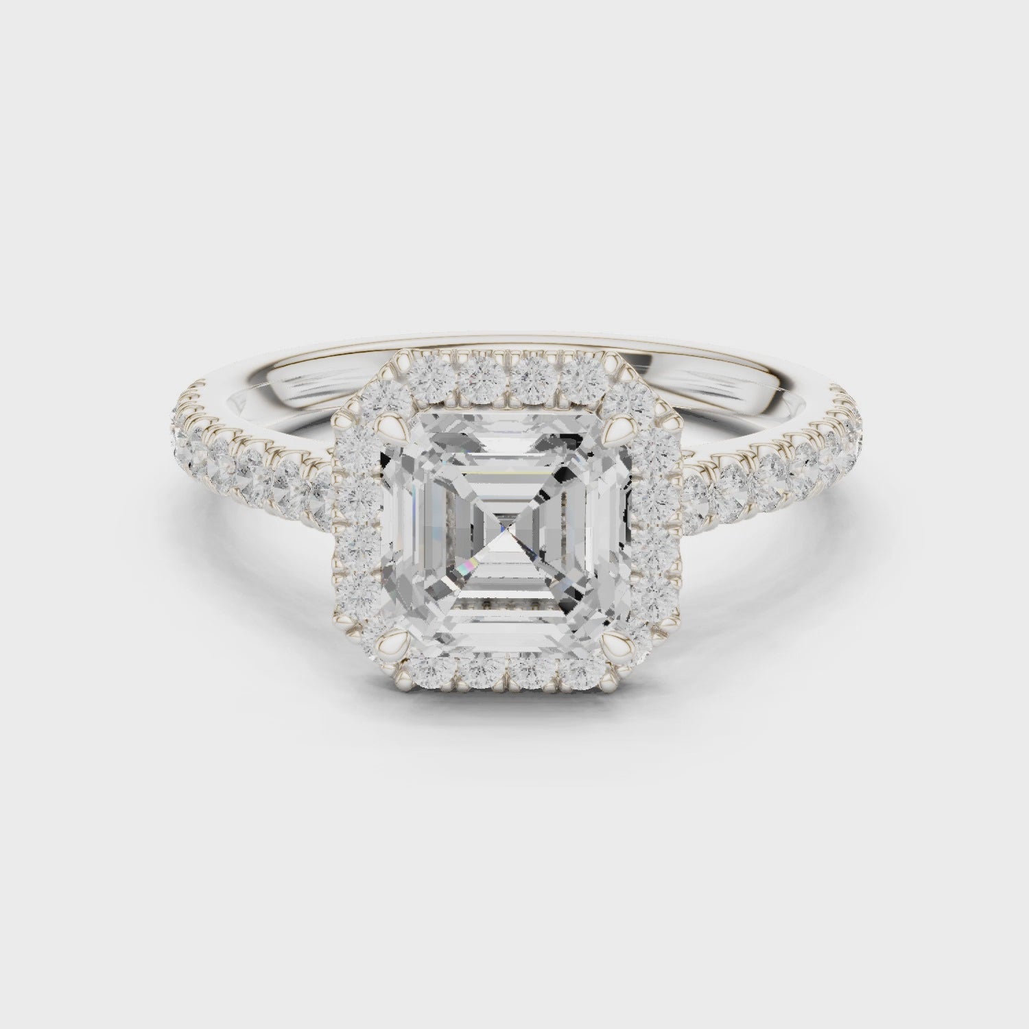 Asscher Cut Halo Engagement Ring with Pavé Diamond Band
