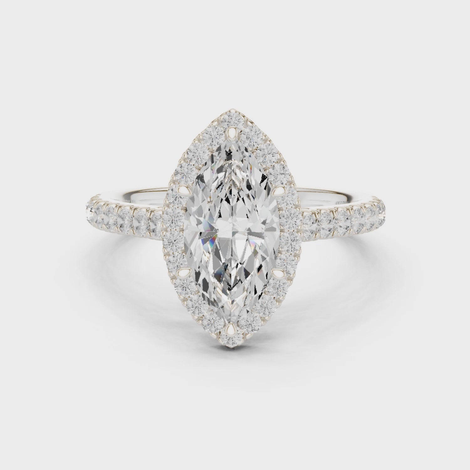 Marquise Cut Halo Engagement Ring with Pavé Diamond Band