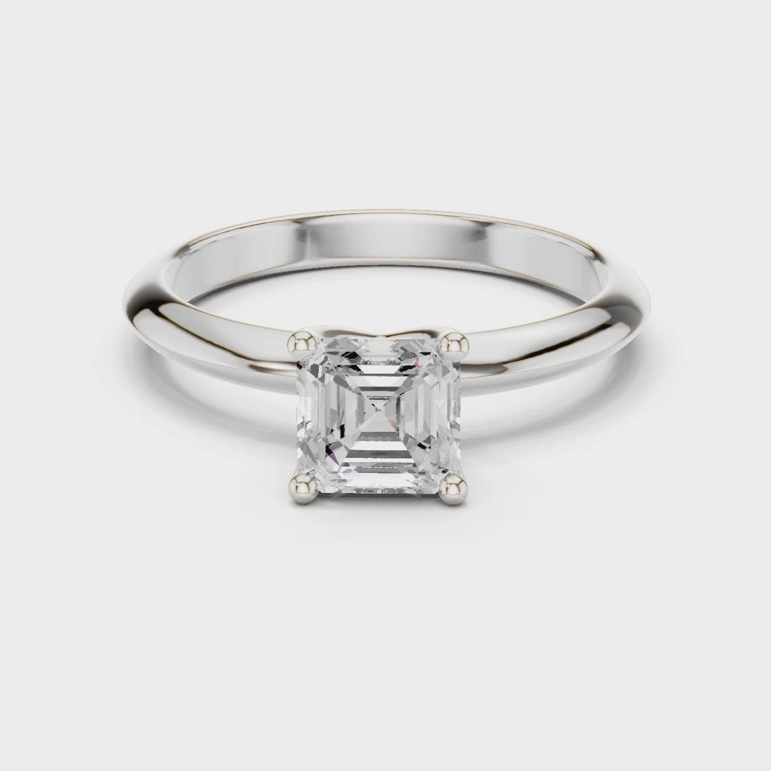 Asscher Cut Solitaire Engagement Ring with Plain Band