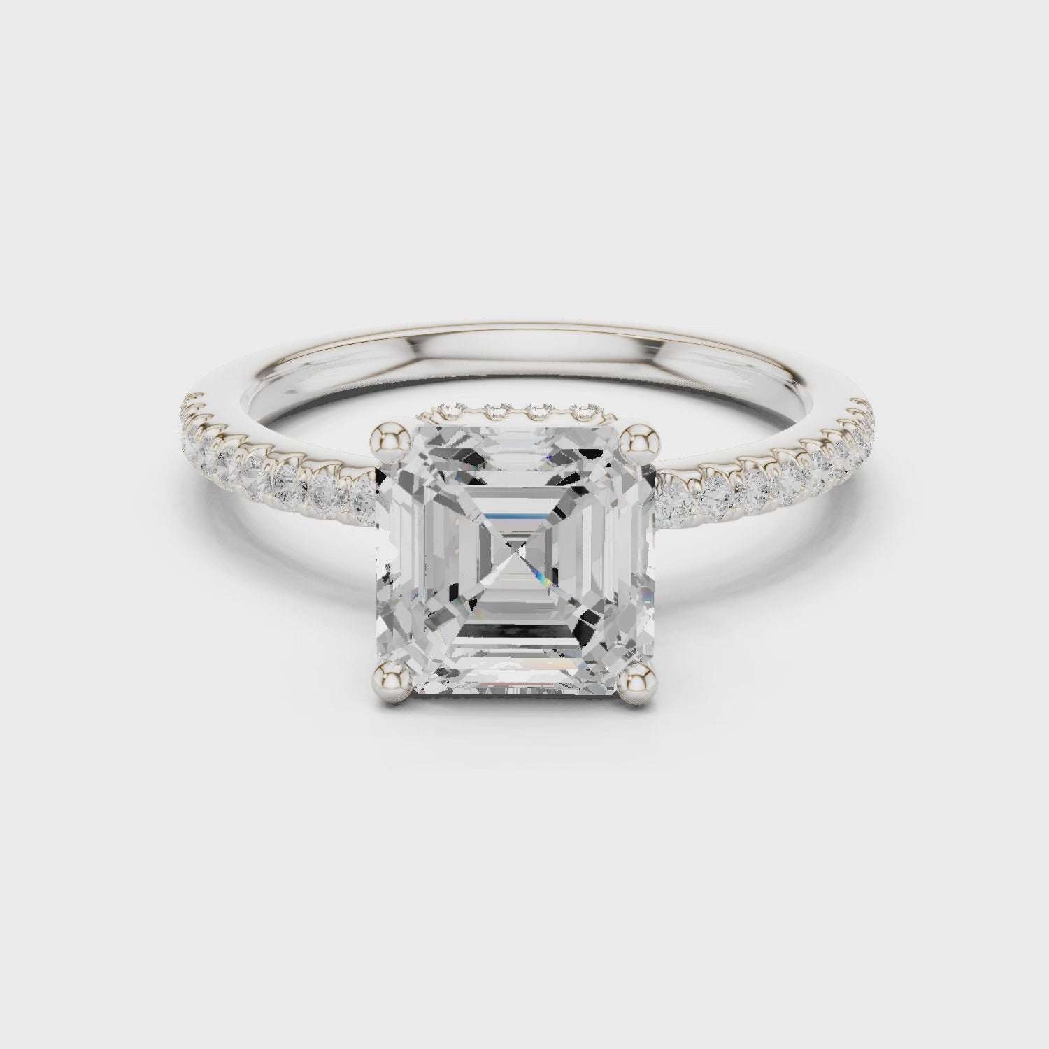 Asscher Cut Hidden Halo Cathedral Pavé Engagement Ring