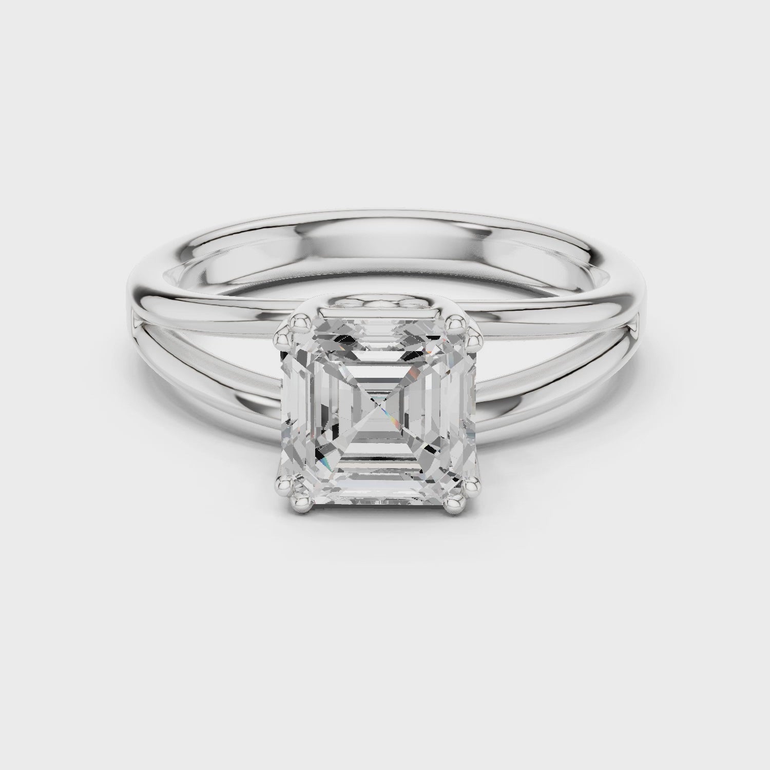 Asscher Cut Solitaire Engagement Ring with Split Shank Plain Band