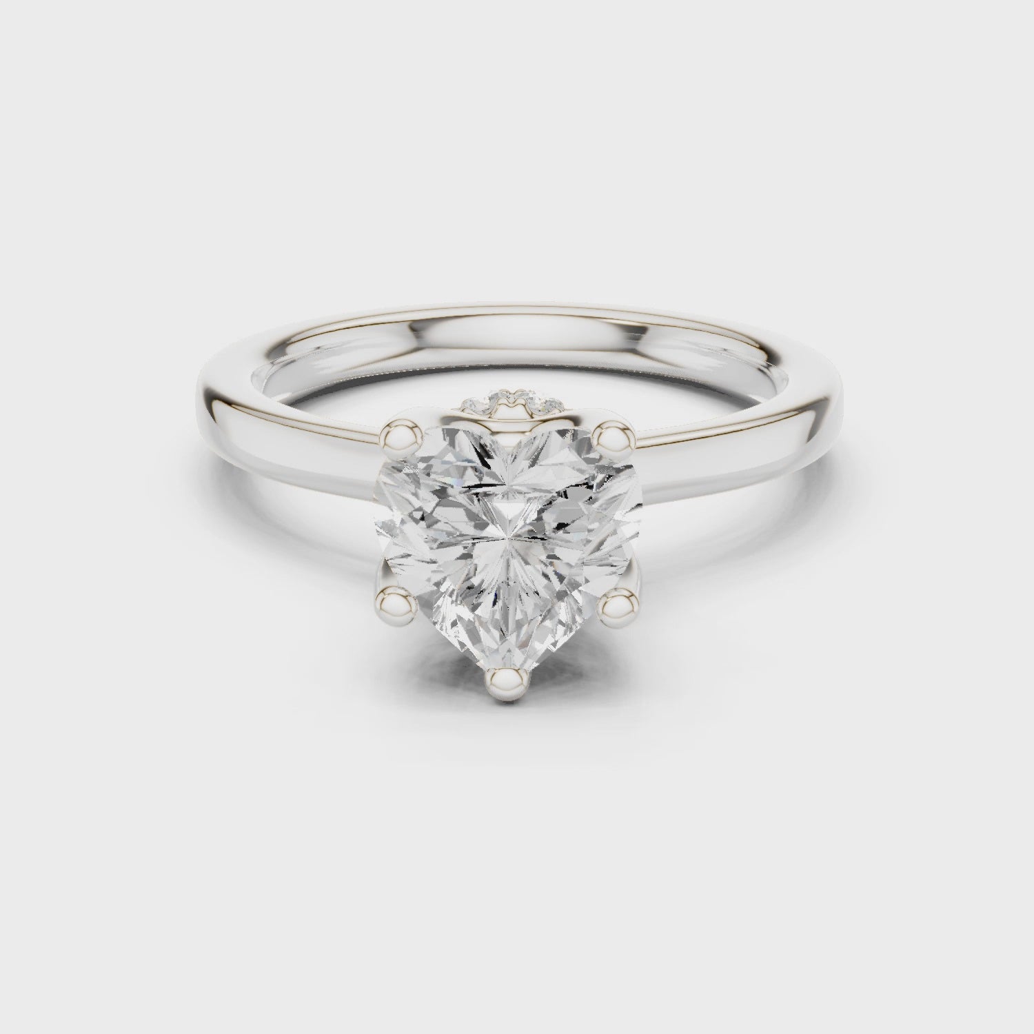 Heart Cut Solitaire Engagement Ring with Hidden Halo and Cathedral Shank