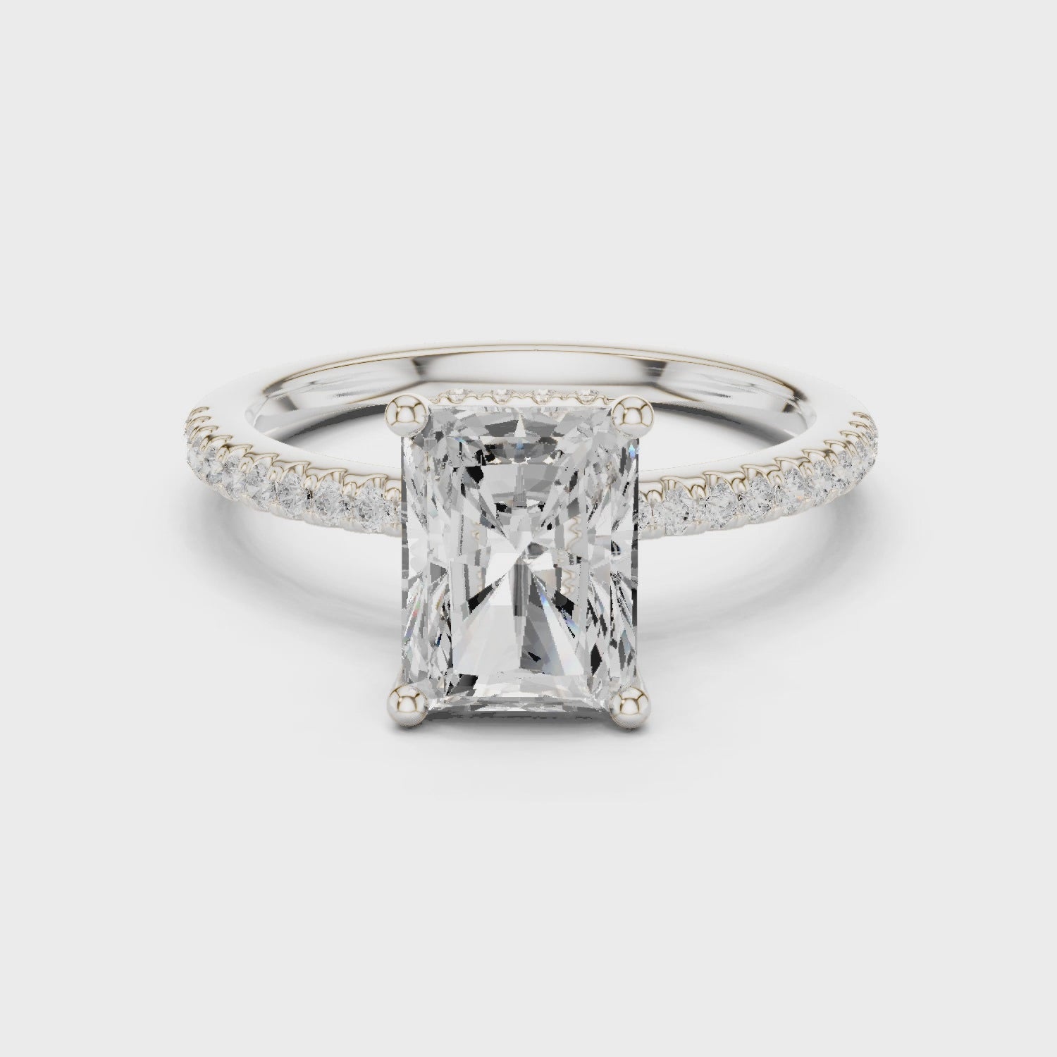 Radiant Cut Hidden Halo Cathedral Pavé Engagement Ring
