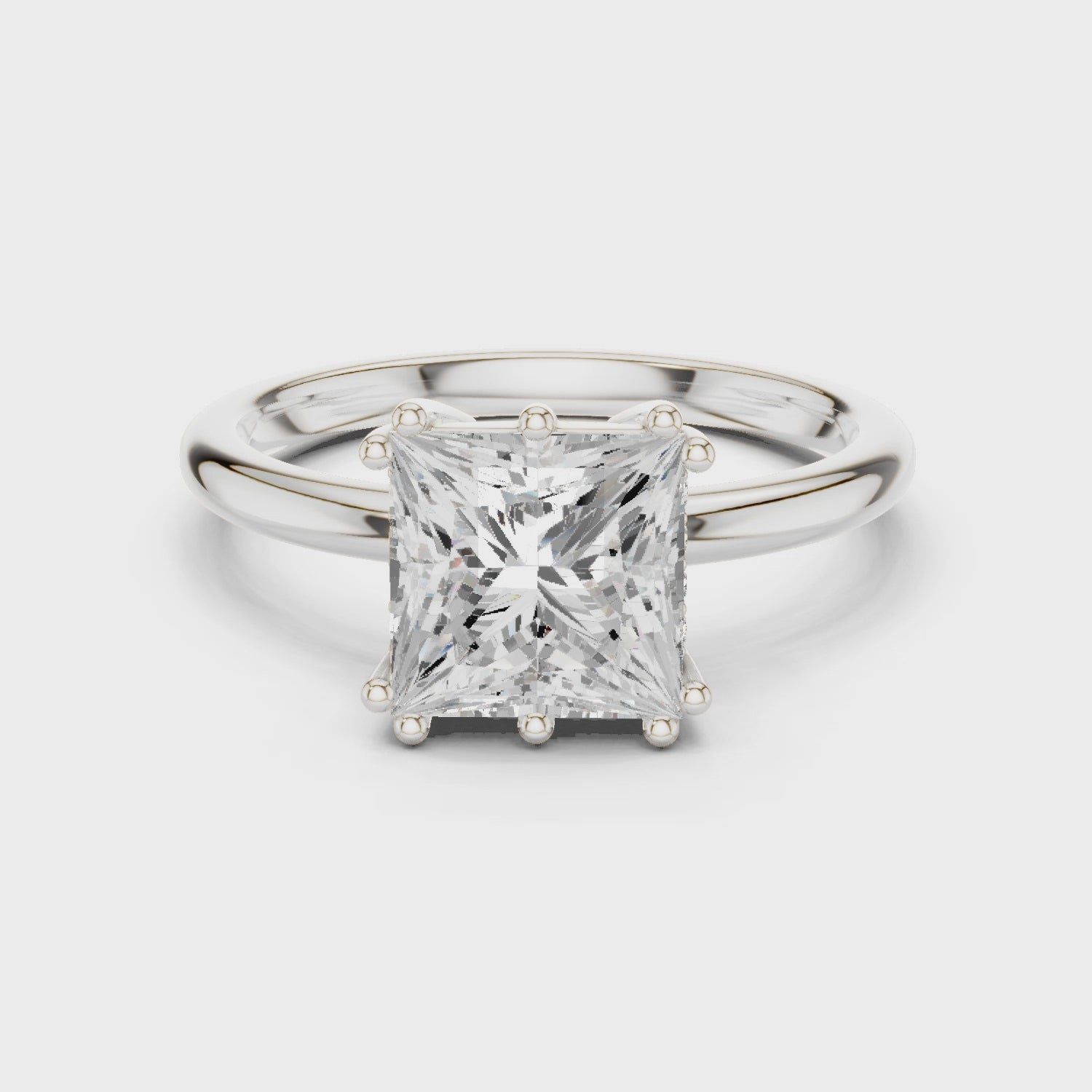 Princess Cut Solitaire Engagement Ring with Plain Band