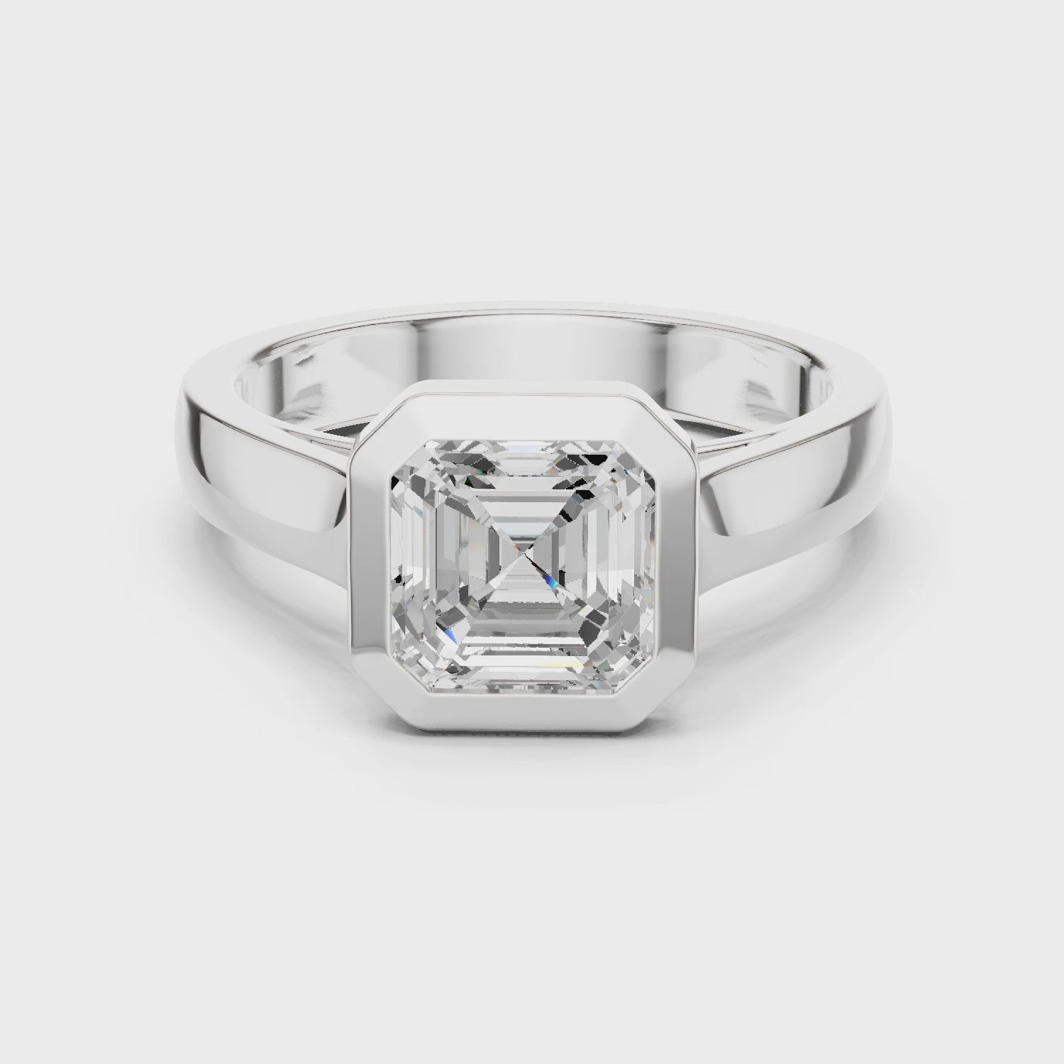 Asscher Cut Solitaire Engagement Ring with Bezel Setting