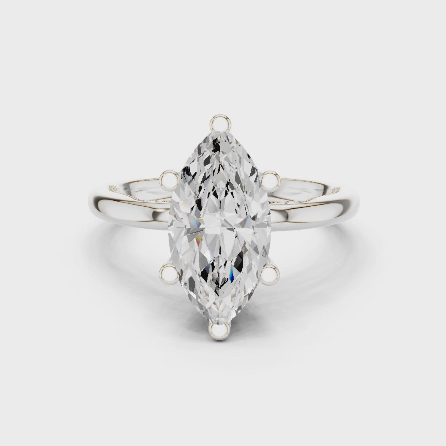 Marquise Cut Engagement Ring with Twisted Split Shank and Hidden Halo