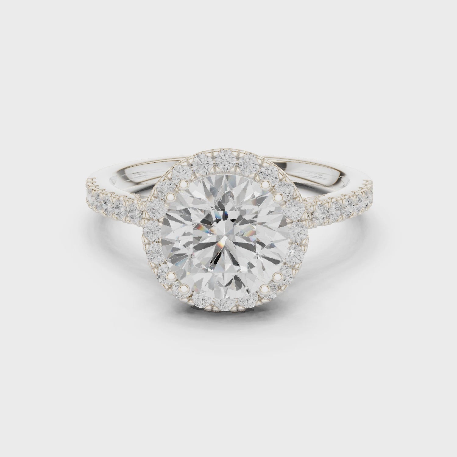 Round Cut Halo Engagement Ring with Pavé Diamond Band