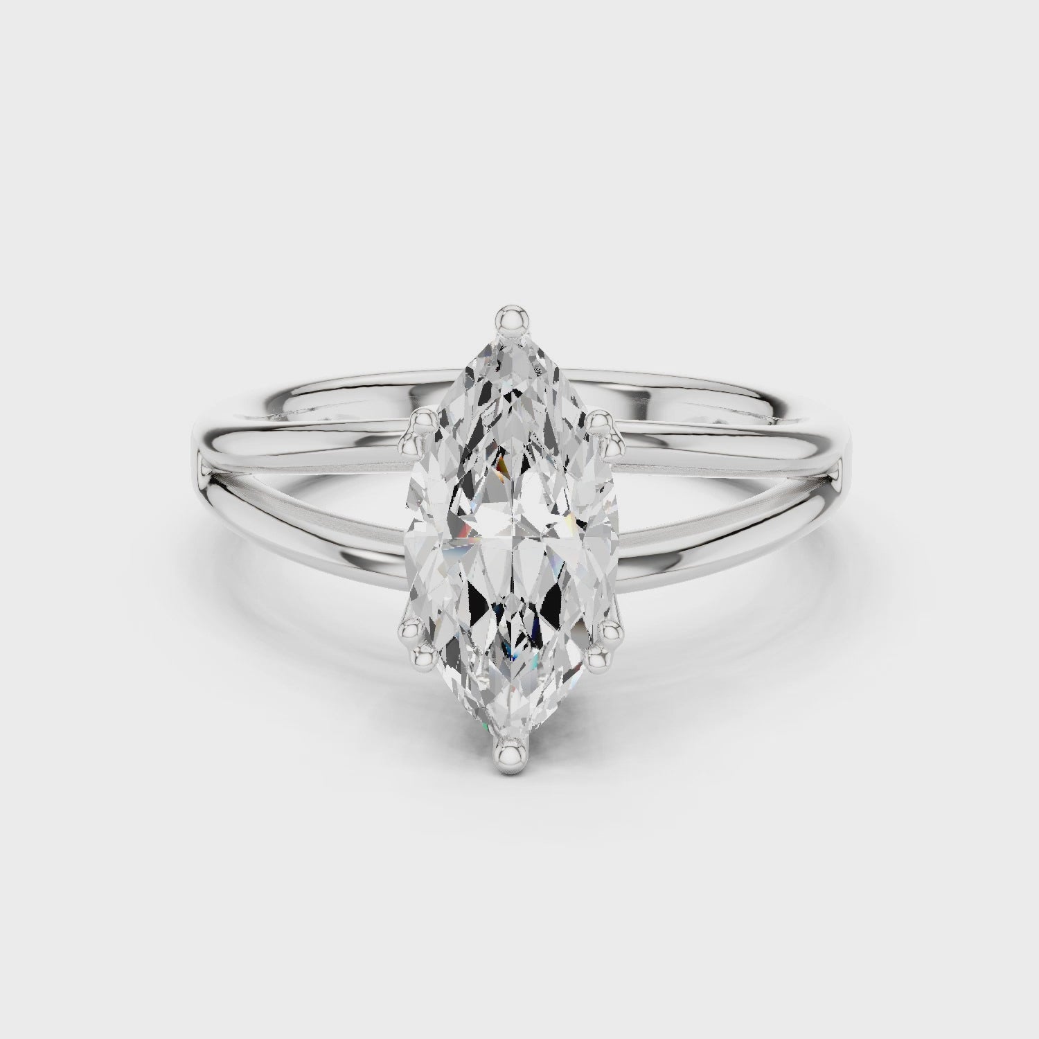 Marquise Cut Solitaire Engagement Ring with Split Shank Plain Band