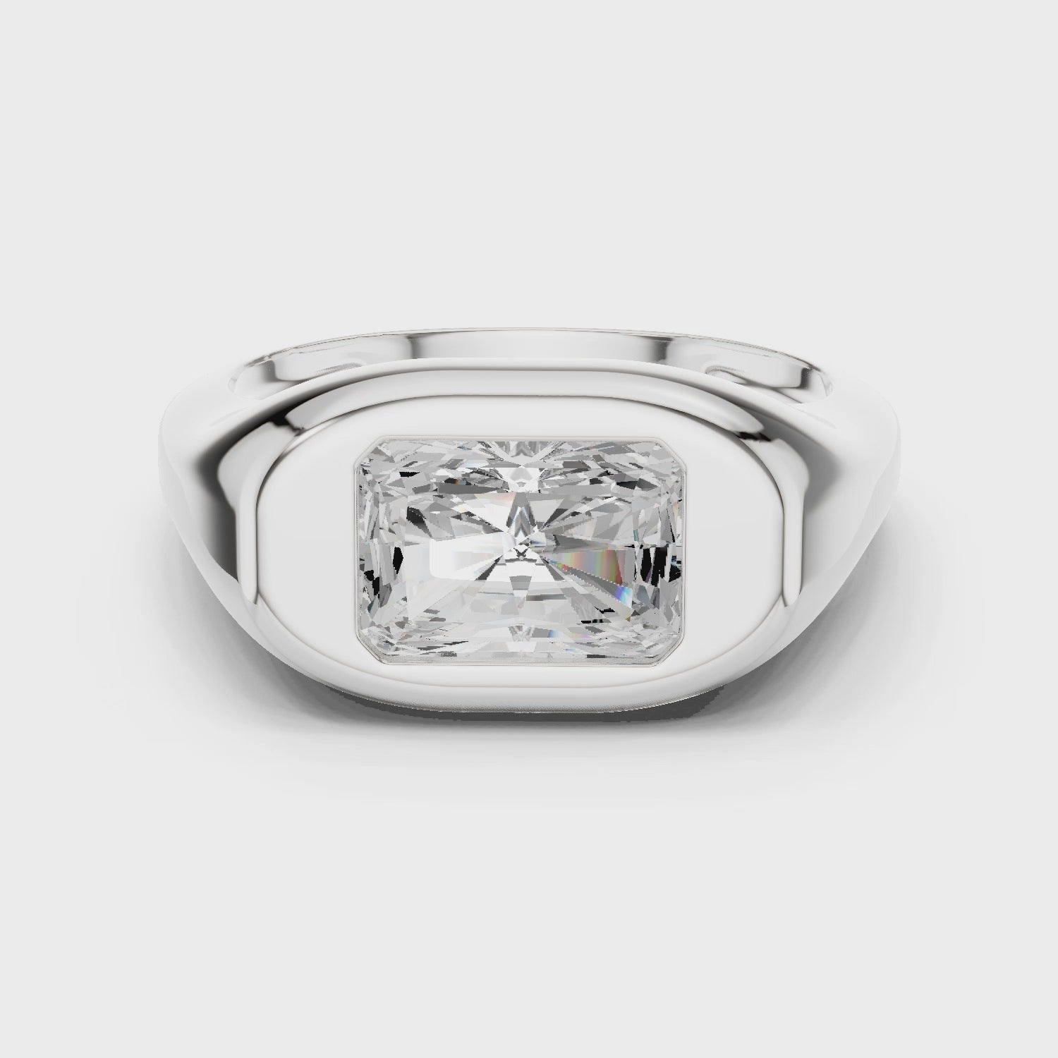 Radiant Cut Diamond Ring with Bezel Signet Setting
