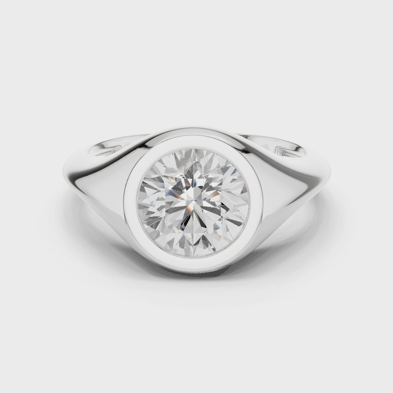 Round Cut Diamond Ring with Bezel Signet Setting