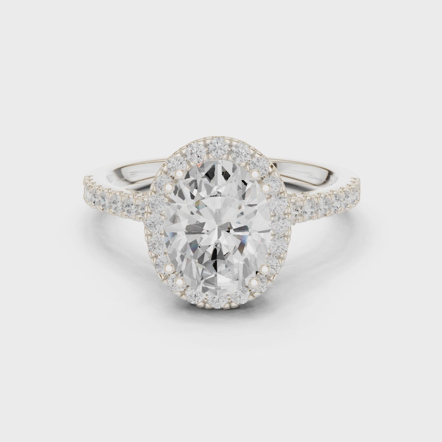 Oval Cut Halo Engagement Ring with Pavé Diamond Band