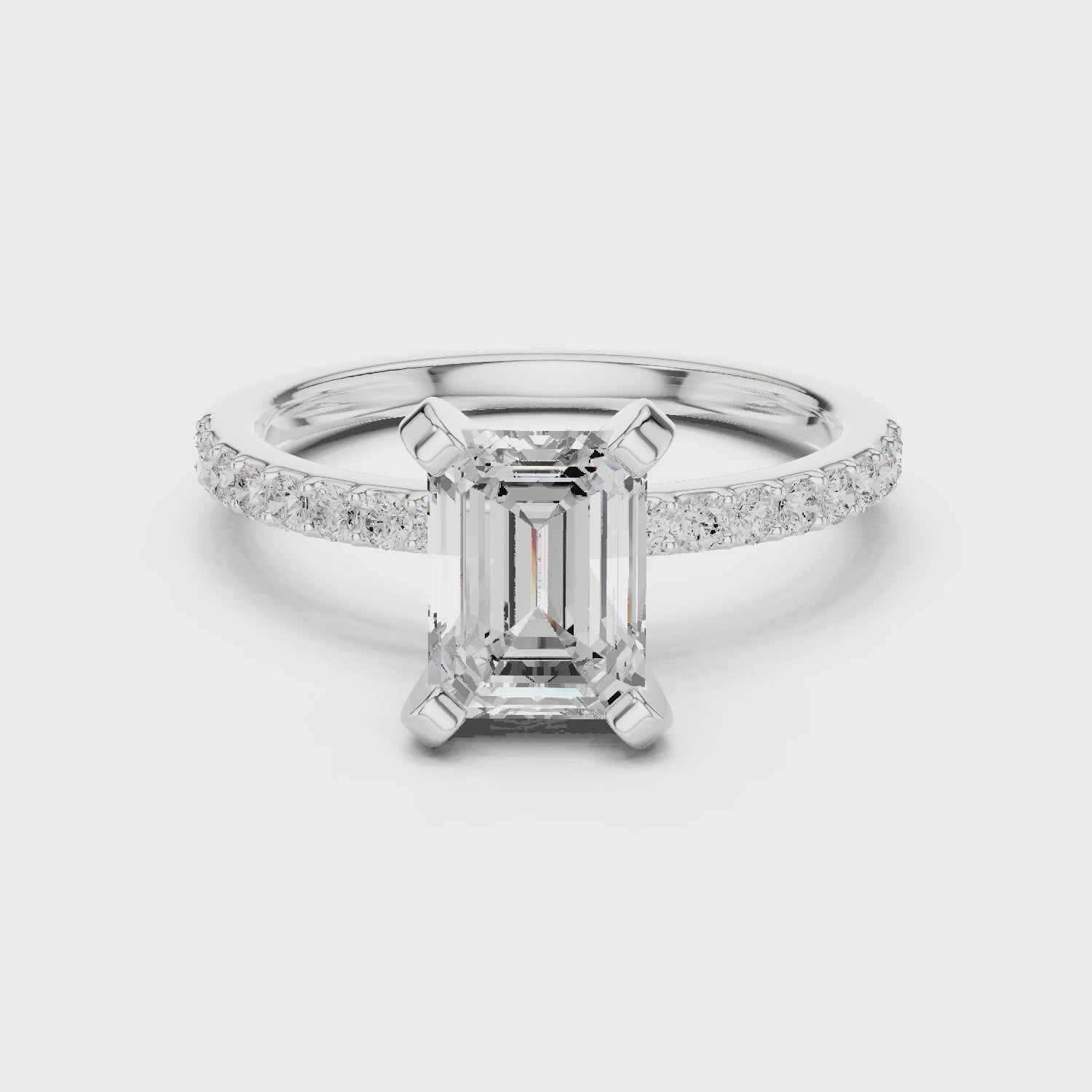 Elegant Emerald-Cut Pavé Solitaire Ring