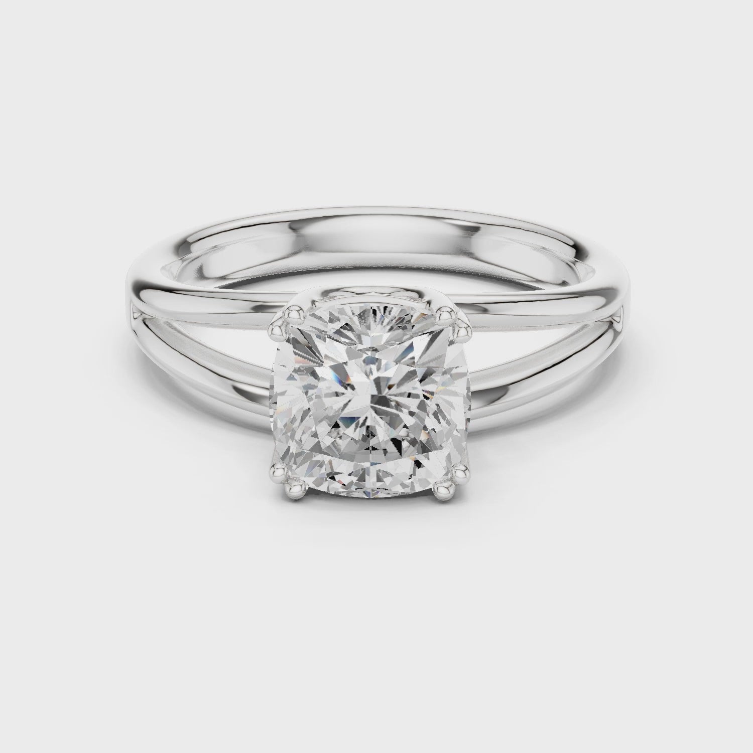 Cushion Cut Solitaire Engagement Ring with Split Shank Plain Band